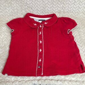 Tommy Hilfiger Infant Red Peter Pan Collar Floral Embroidered Button Up Shirt